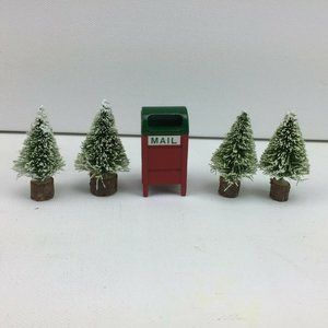 Christmas Village Accessories Frosted Mini Tree Mailbox Set Holiday Decoration